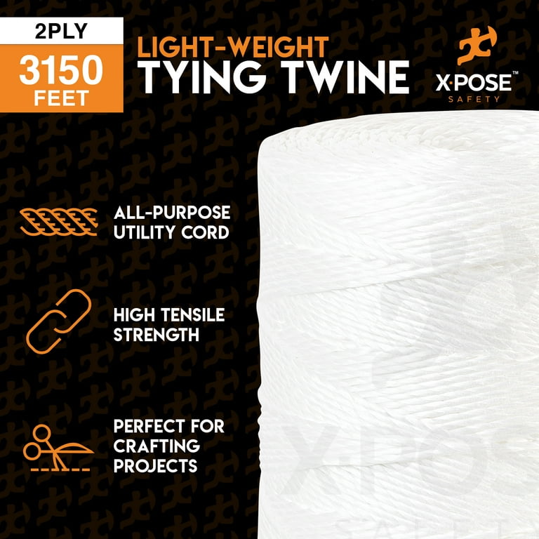 Polypropylene Tying Twine - 2 Ply White Plastic Poly Twine String 3150'  Roll - Soft On Hands - Heavy Duty Outdoor & Indoor Tie Line - Baling Twine,  Shipping & Bundling Twine