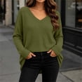 thumbnail image 5 of Bnwani Plus Size Blouses for Women Waffle Pattern Loose Shirts Long Sleeve V-Neck Pullover Tops Elegant Army Green L, 5 of 9