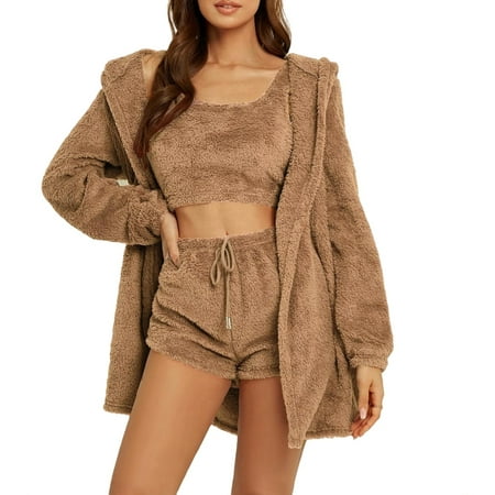 

Scoop Neck Casual Plain Robe Sets Camel Long Sleeve Women Lounge Sets