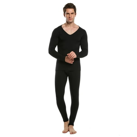 Men Thermal Underwear Set V-Neck Raglan Long Sleeve Top and Bottom Sleepwear HITC