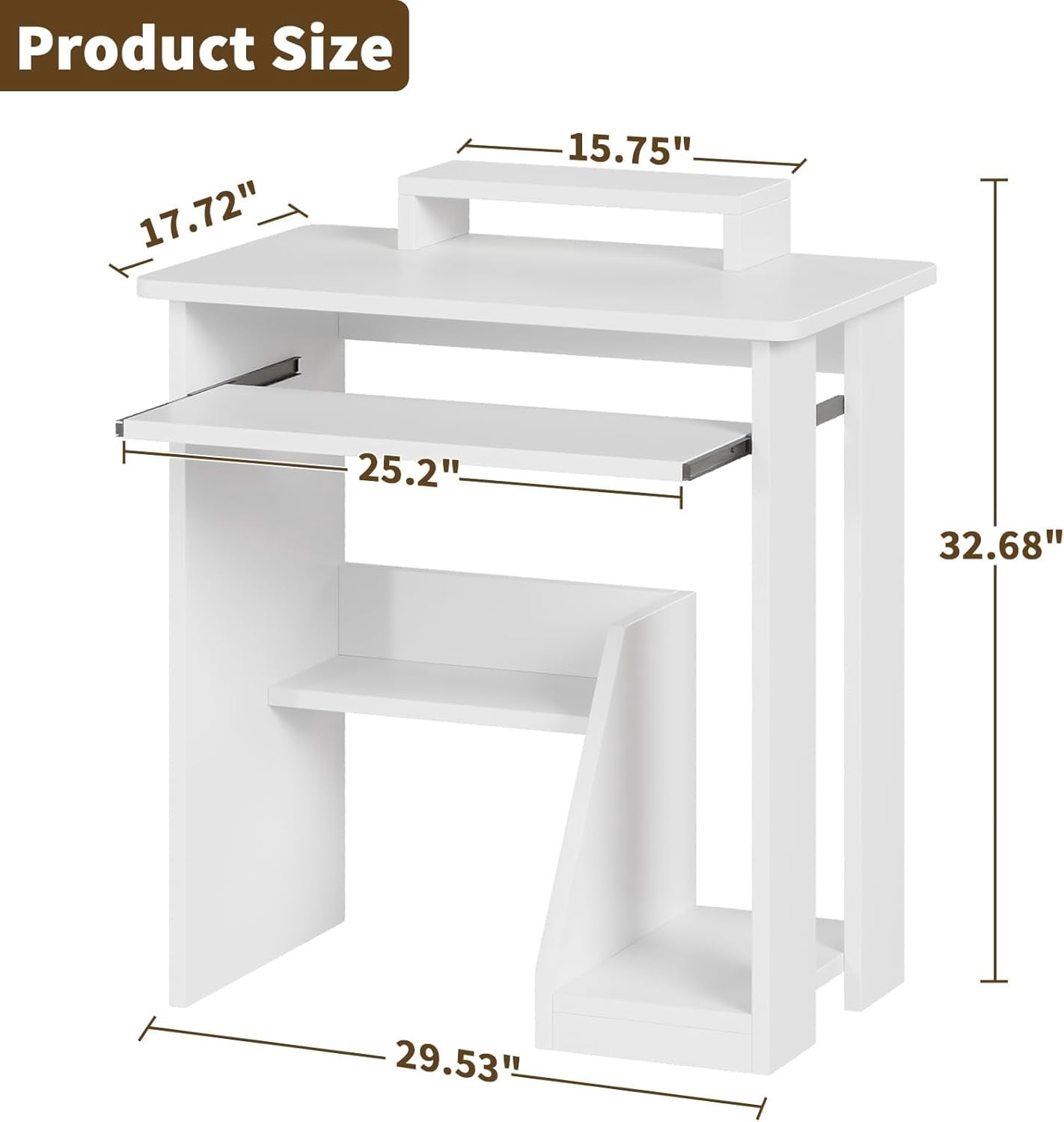 30" Small  Desk with Keyboard Tray  Stand, Study Writing Desk with Storage Shelves, Modern Workstation for Small Spaces, Save Space, White
