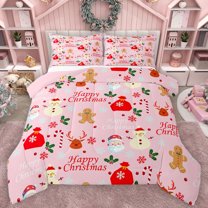Homewish Happy Christmas Bedding Comforter Set,Cute Santa Claus Twin Comforter Sets,Sweet Candy Cnae Bedding Set For Girl Kids,Breathable Home Decor Reversible,2 Pieces