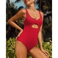 thumbnail image 3 of Sociala Womens Plunge One Piece Bath Suit Cut Out Monkini Swimwear With Wide Adjustable Straps, 3 of 5