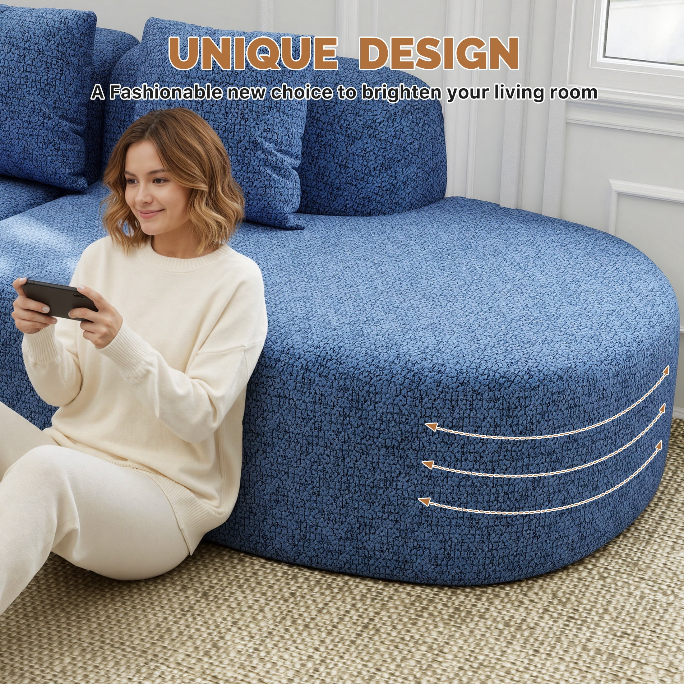 Daluvenix 114 Inch Boneless Couches for Living Room Modern Modular Sectional Sofa with Left Chaise L-Shape Cloud Sectional Couch