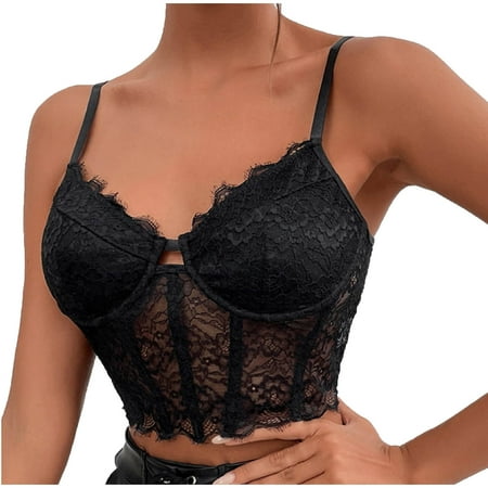 

HTNBO Valentine Lingerie for Women Sleeveless Slim Lace Solid Color Black M