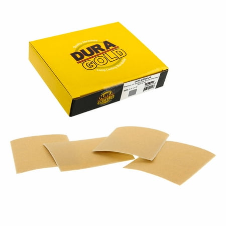 

Dura-Gold - Premium - 100 Grit Gold - 1/4 Sheet Hook & Loop or Clip On Sandpaper 5.5 x 4.5 - For Automotive & Wookworking Palm Sanders - Box of 24