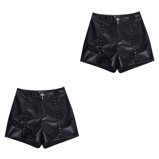 Sonducket Pantalones cortos de poliéster de cuero PU para mujer, disfraz de Cosplay para discoteca para niñas, pantalones de cintura alta, ropa Type1 NO1