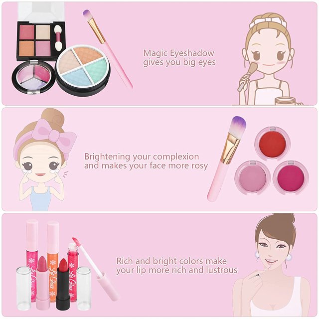 Juguetes de maquillaje para niños, cosméticos lavables reales, kits de belleza seguros y no tóxicos, adecuados para juegos de fiesta, Halloween, Navidad y cumpleaños.