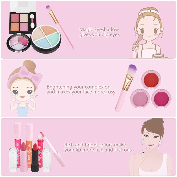 Juguetes de maquillaje para ni?os, cosméticos lavables reales, kits de belleza seguros y no tóxicos, adecuados para juegos de fiesta, Halloween, Navidad y cumplea?os. LingWen 8390615904384