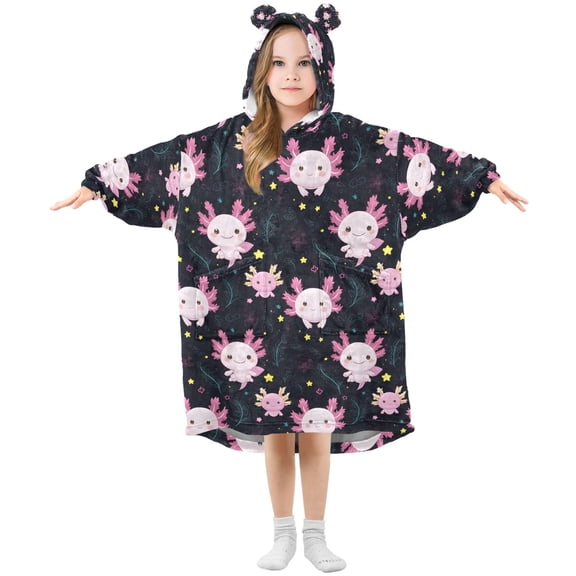 joogoo Kids Wearable Blanket Hoodie for Cartoon Axolotl Stars Oversized Sherpa Hooded 3-14 YR M