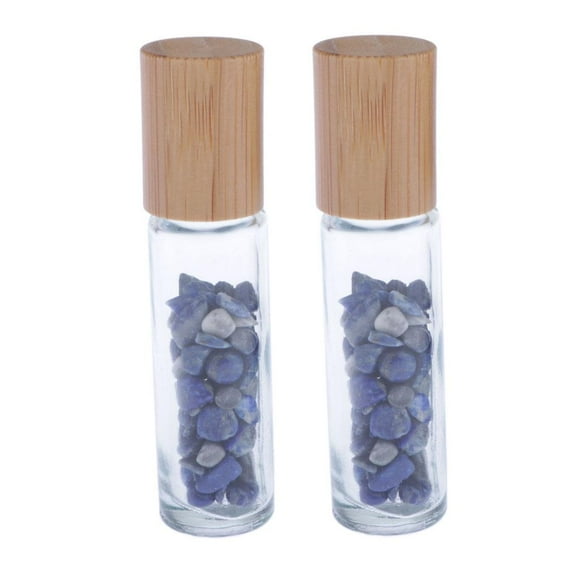 MERIGLARE 2 x Empty Clear 10ML Glass Essential Oil Roller Ball Bottle w/ Stone Chip 01