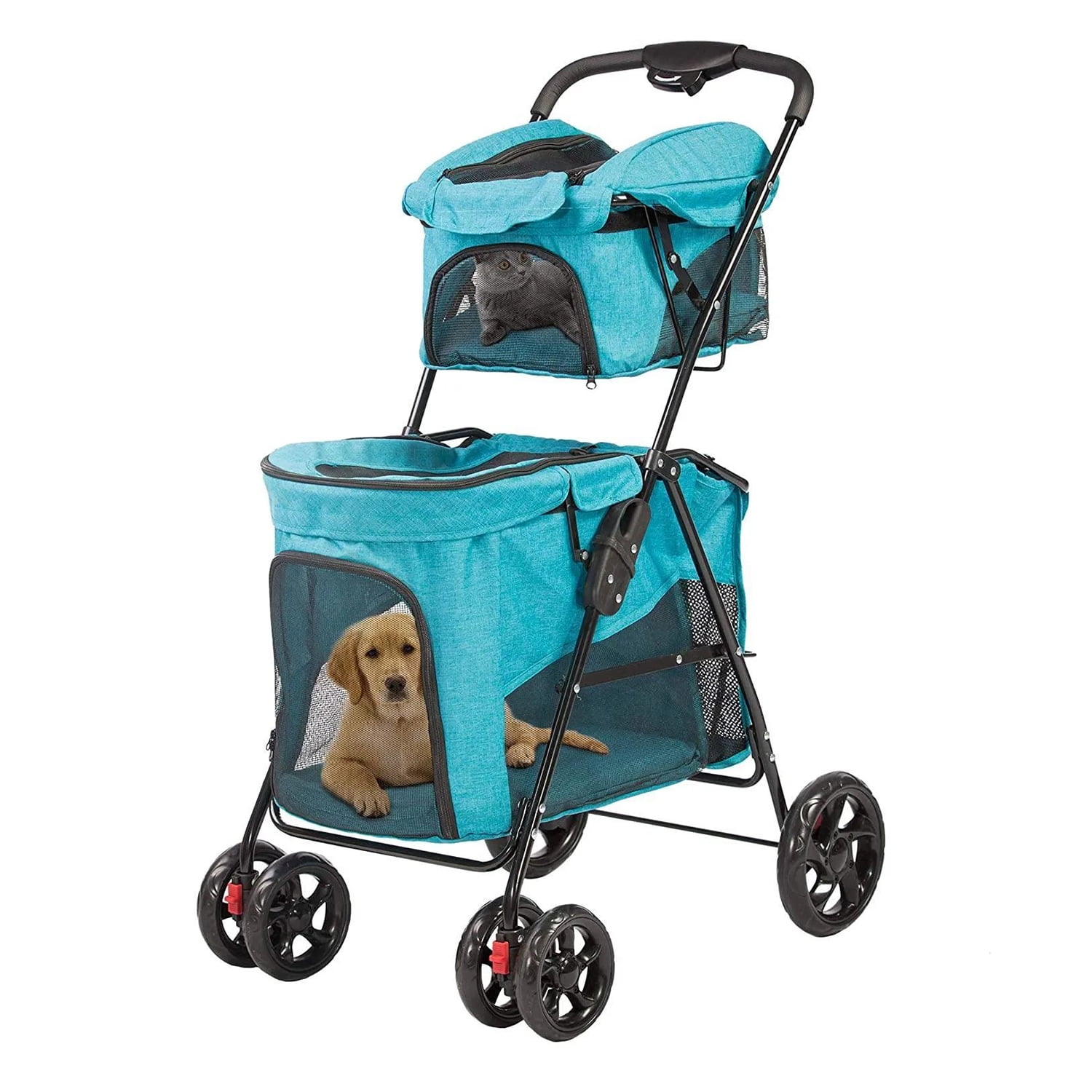 Pefilos 39" 4 Wheels Pet Stroller Dog Cat Cage Jogger Stroller for Medium Small Dogs Cats Travel Folding Carrier Puppy Stroller, Blue Pefilos 39" 4 Wheels Pet Stroller Dog Cat Cage Jogger Stroller for Medium Small Dogs Cats Travel Folding Carrier Puppy Stroller, Blue