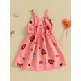 thumbnail image 4 of Kids Girls Summer Sling Dress Little Girls Sleeveless Pleated Spaghetti Straps Loose Dress Casual Heart Print One Piece Dress for Beach Party 3-7T, 4 of 8