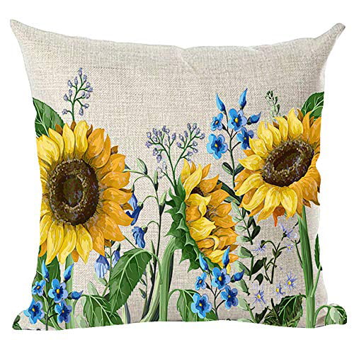 Ramirar Ink Oil Painting Watercolor Yellow Orange Sunflowers Summer Decorative Lumbar Throw Pillow Cover Case Cushion Home Living Room Bed Sofa Car Cotton Linen Rectangular 12 x 20 Inches
