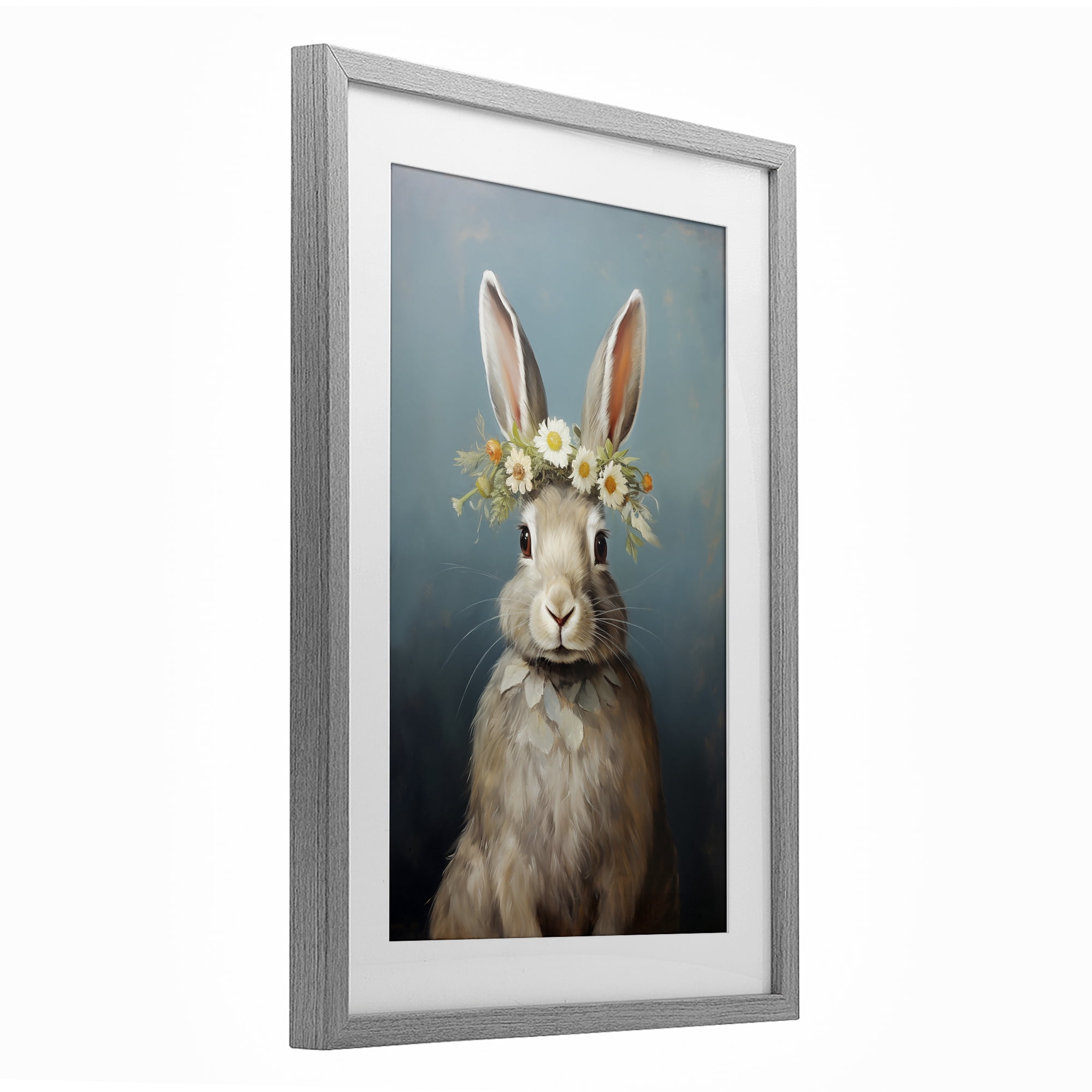 Stupell Industries Daisy Crowned Bunny Portrait Gray Framed Print Under Glass, design by Heidi Kuntz