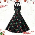 thumbnail image 2 of IWRICH Christmas Dresses for Women Elegant Sleeveless Halter Neck Dress Bowknot Cute Graphic Xmas Party Outfit Black5 S, 2 of 7