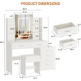 thumbnail image 6 of Vanity Desk with Mirror and Lights, Makeup Vanity with Charging Station, 6 Drawers and Storage Shelvs, Wooden Dressing Table Set with Stool for Bedroom, White, 6 of 6