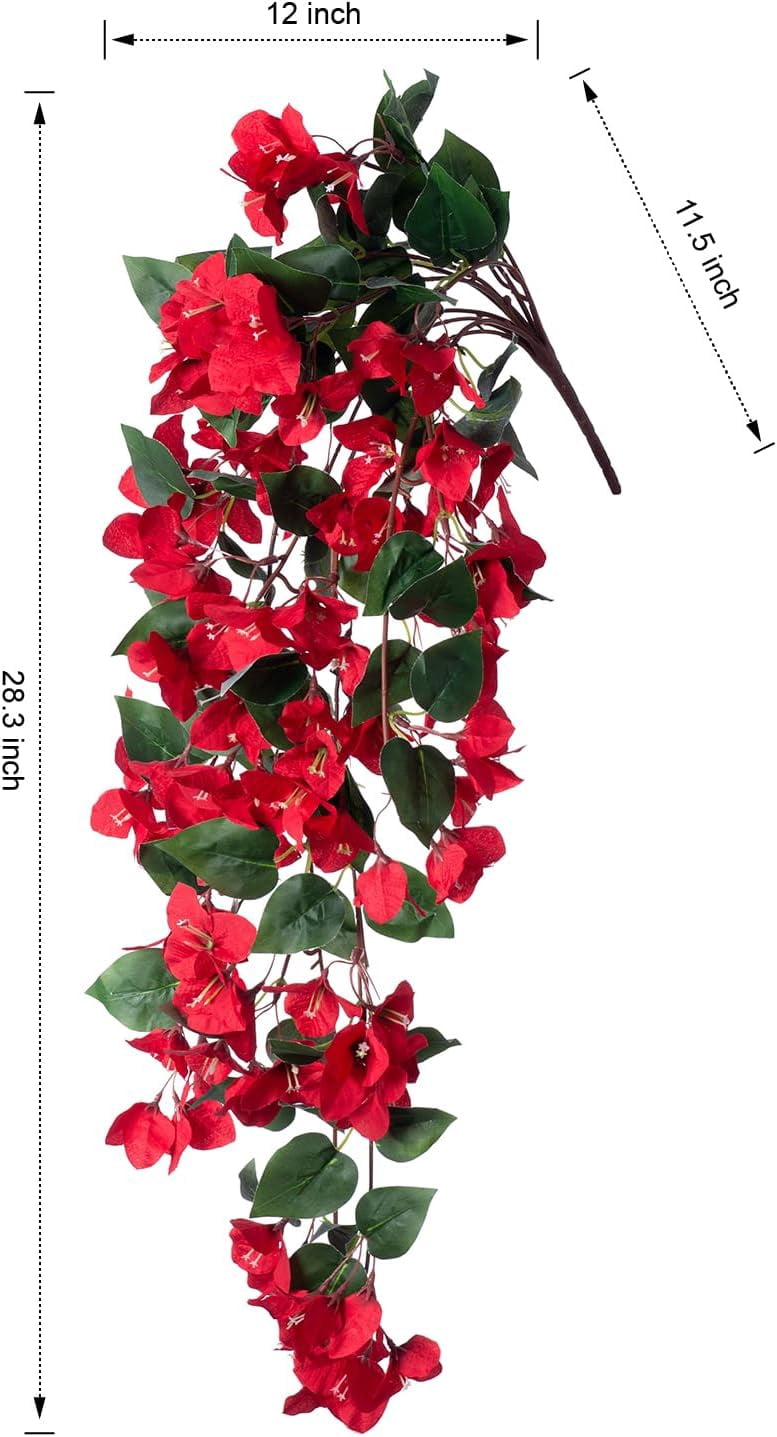 Artificial Fake Hanging Plants Flowers for Outdoor, 2pcs Faux Silk Pink Bougainvillea Long Vines Stems Realistic UV Resistant for Home Porch Patio Balcony Garden Yard Outside Party Wedding Decor