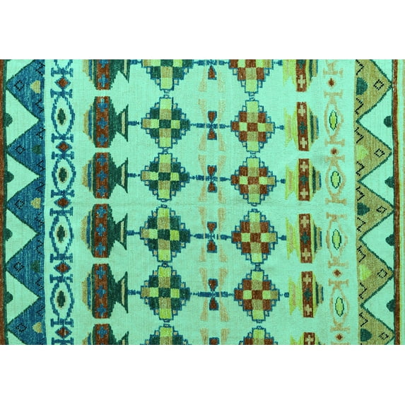 Ahgly Company Indoor Rectangle Abstract Turquoise Blue Modern Area Rugs, 2' x 4'