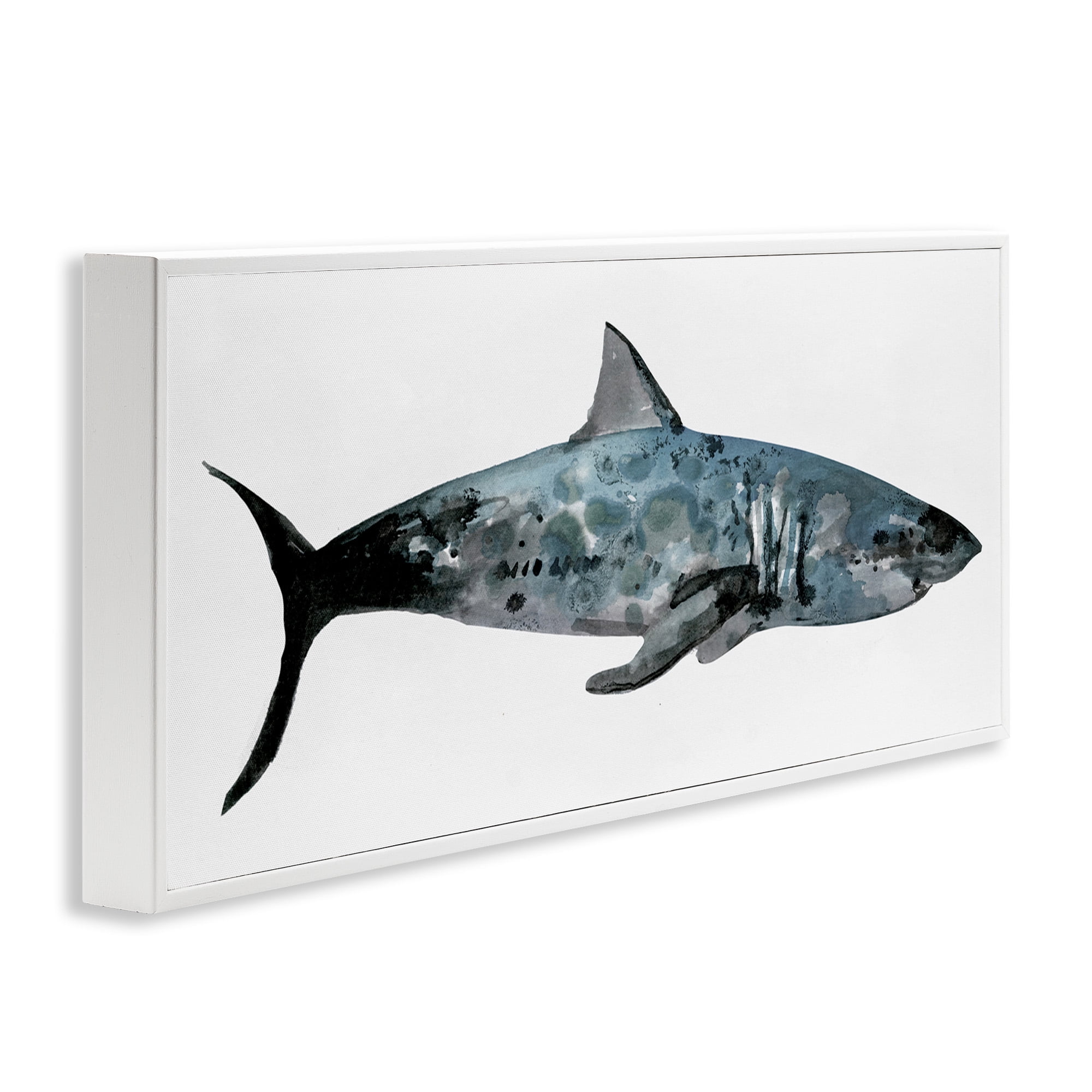Stupell Industries Watercolor Textured Shark Animals & Insects Painting White Framed Art Print Wall Art, 24 x 10