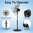 thumbnail image 3 of 16" Oscillating Pedestal Fan, 3-Speeds Stand up Fan with Adjustable Height and Tilt, Less Noise, for Home Office Room Bedroom, Black, 3 of 9