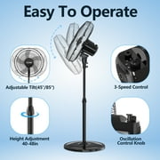 16 Oscillating Pedestal Fan, 3-Speeds Stand up Fan with Adjustable Height and Tilt, Less Noise, for Home Office Room Bedroom, Black
