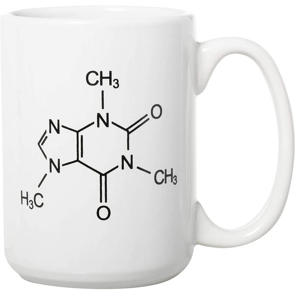 Caffeine Molecule/Chemistry Science Mug Funny Mug for any Caffeine Lover - 15oz Deluxe Double-Sided Coffee Tea Mug (White)