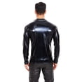 thumbnail image 2 of Men Shiny Patent Leather T-shirt, Long Sleeve, Male Soft Leather Casual V-neck Tops, 2 of 7