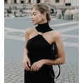 thumbnail image 5 of Women Halter Neck Pleated Twist Front Tank Tops Trendy Slim Fit Sleeveless Hollow Out Halter Top Clubwear Black S, 5 of 9