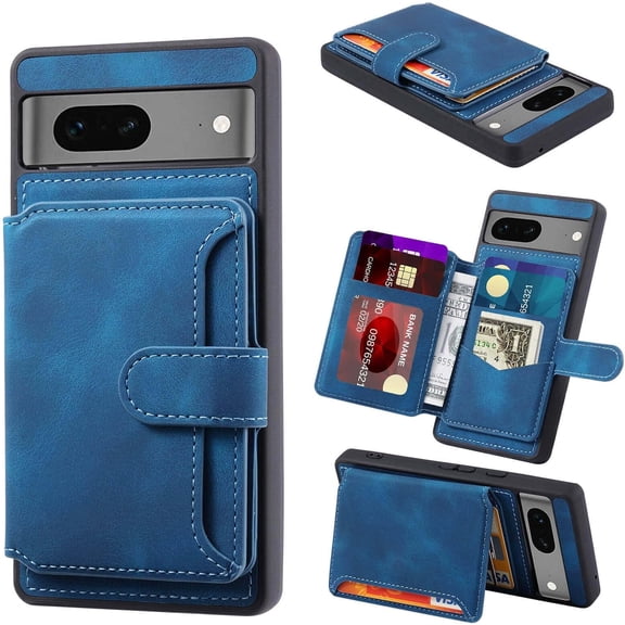 for Pixel 7 Case Card Holder,Multi Slots Wallet for Google Pixel 7 Case,[RFID-Blocking] TPU Interior Protective,Dual Layer Shockproof,Stand Leather Flip Cases Cover (Blue)