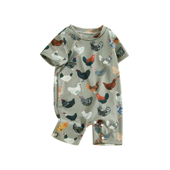 ESASSALY Infant Baby Summer Jumpsuit Chicken Print Short Sleeve Romper