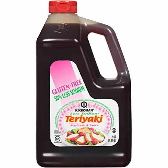 Kikkoman 50% Less Sodium Gluten Free Gourmet Teriyaki Marinade and Sauce, 1.89L 0.5 Gallon