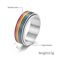 thumbnail image 2 of PAMTIER Unisex Stainless Steel Rotatable Rainbow Stripe Flag Gay Lesbian LGBT Pride Lala Sign Lucky Ring Wedding Promise Band Silver Size 6, 2 of 5