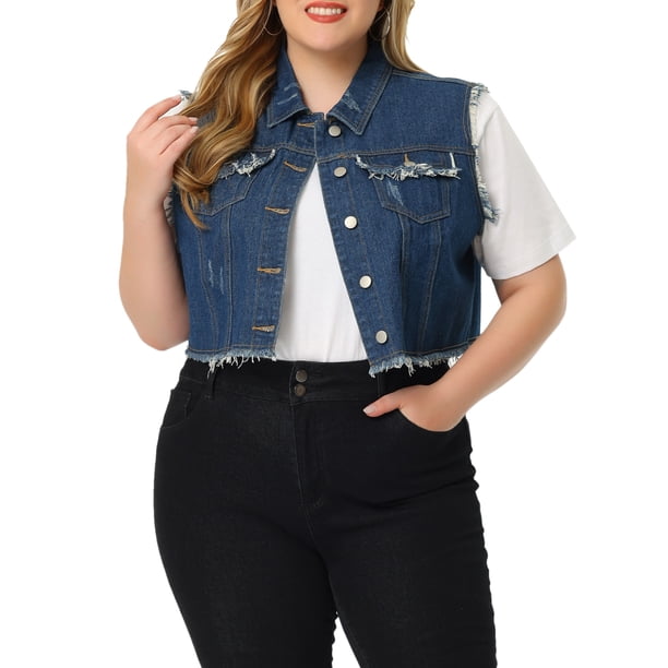 Chaleco de mezclilla sin mangas de talla grande Agnes Orinda con botones y corte corto azul 4X