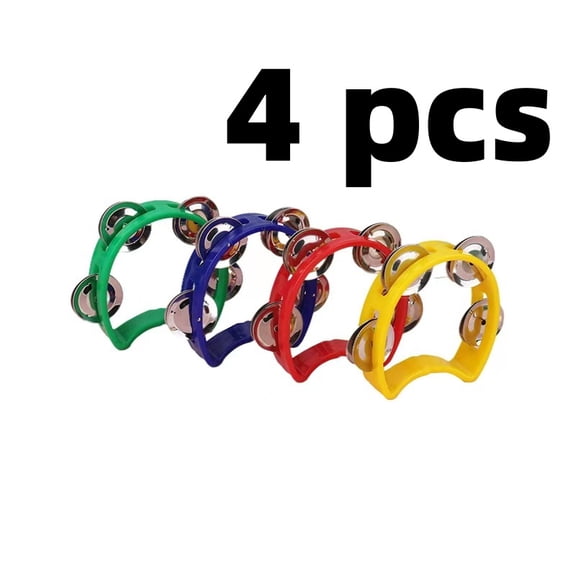Vruelia 4pcs Hand Tambourine Drum Bell Metal Jingles Percussion Kids Musical Game Toys