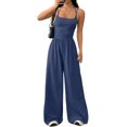 thumbnail image 3 of Women Sleeveless Jumpsuit Square Neck Smocked Strap Wide Leg Pants Casual All-in-One Summer, 3 of 5