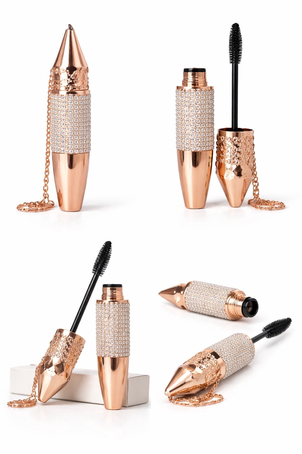 Girley Bell’s Volumizing Black Mascara, Long-Lasting Lash Defining Makeup, Rose Gold Rhinestone Tube
