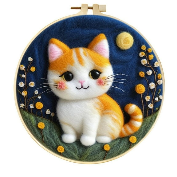 Cat Needle Felting Set, Beginner Felt Painting Set, With Wool Felt Painting Set, Decorative Frame, Suitable for Home Decoration