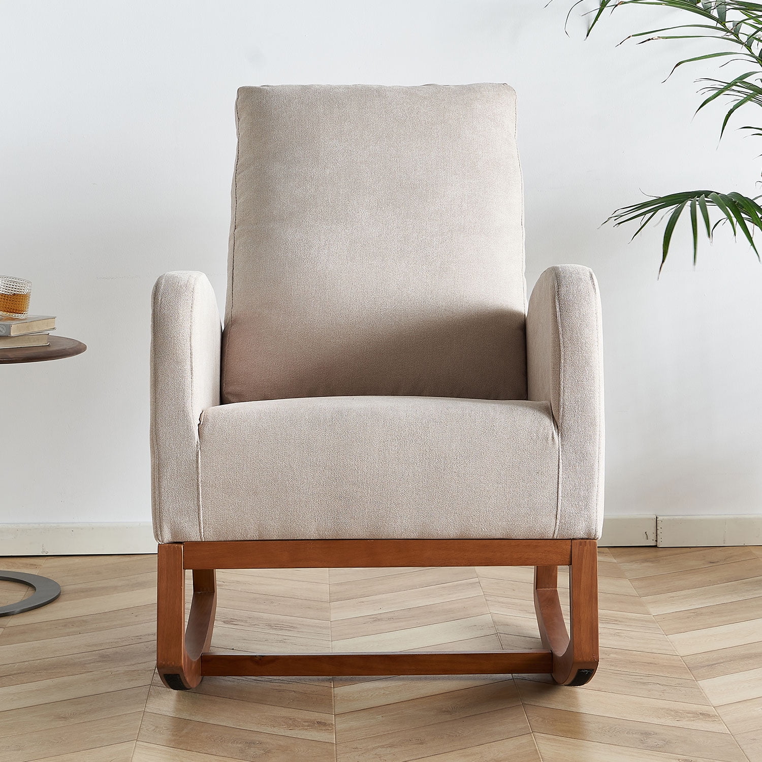 27.56'' Wide Linen Rocking Chair Accent Chair in Beige Color 34386 ...