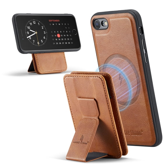 Case for iPhone 7 / 8 / SE 2022 & 2020, Detachable Magnetic Wallet Credit Card Cash Slot Case Support Wireless Charging Functional Kickstand Compatible with MagSafe Phone Cover,Brown