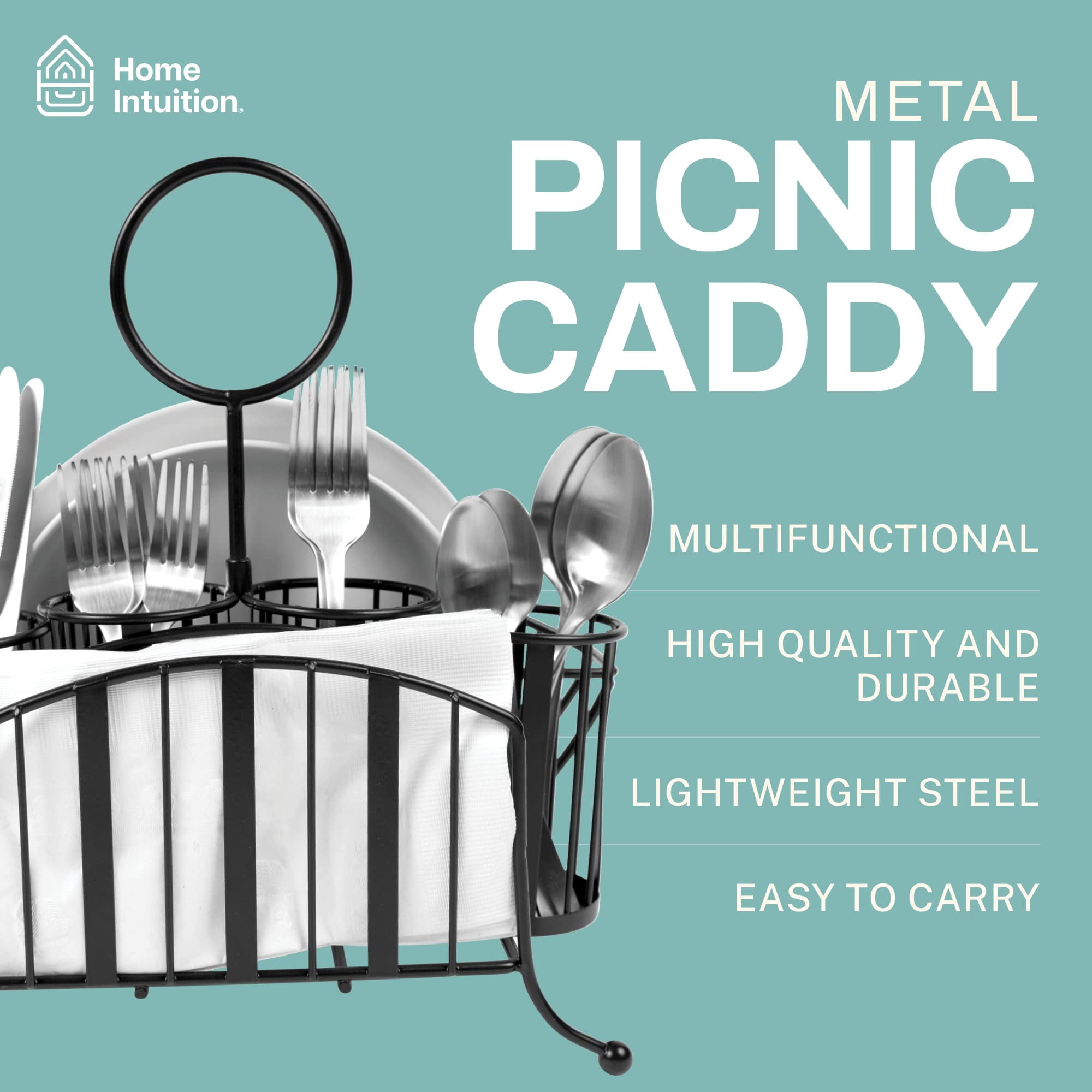 Home Intuition Utensil Caddy Catch All Silverware Holder for Plates, Knives, Forks, Spoons Napkins Table Serving BBQ, Hosting Indoor Outdoor