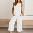thumbnail image 2 of QATAINLAV Two Piece Sets for Women Wide Leg Cropped Pants and Casual Tank Tops Summer Linen Lounge Set Beach Vacation Clothes White XXL, 2 of 9