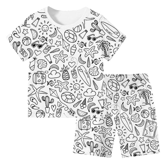 Gbsyewxs Girls Outfits 2 Piece Crew Neck Short Sleeve Cartoon Print Tops And Shorts Set Loungewear Summer Girls Clothes Set White Size 10-11 Years