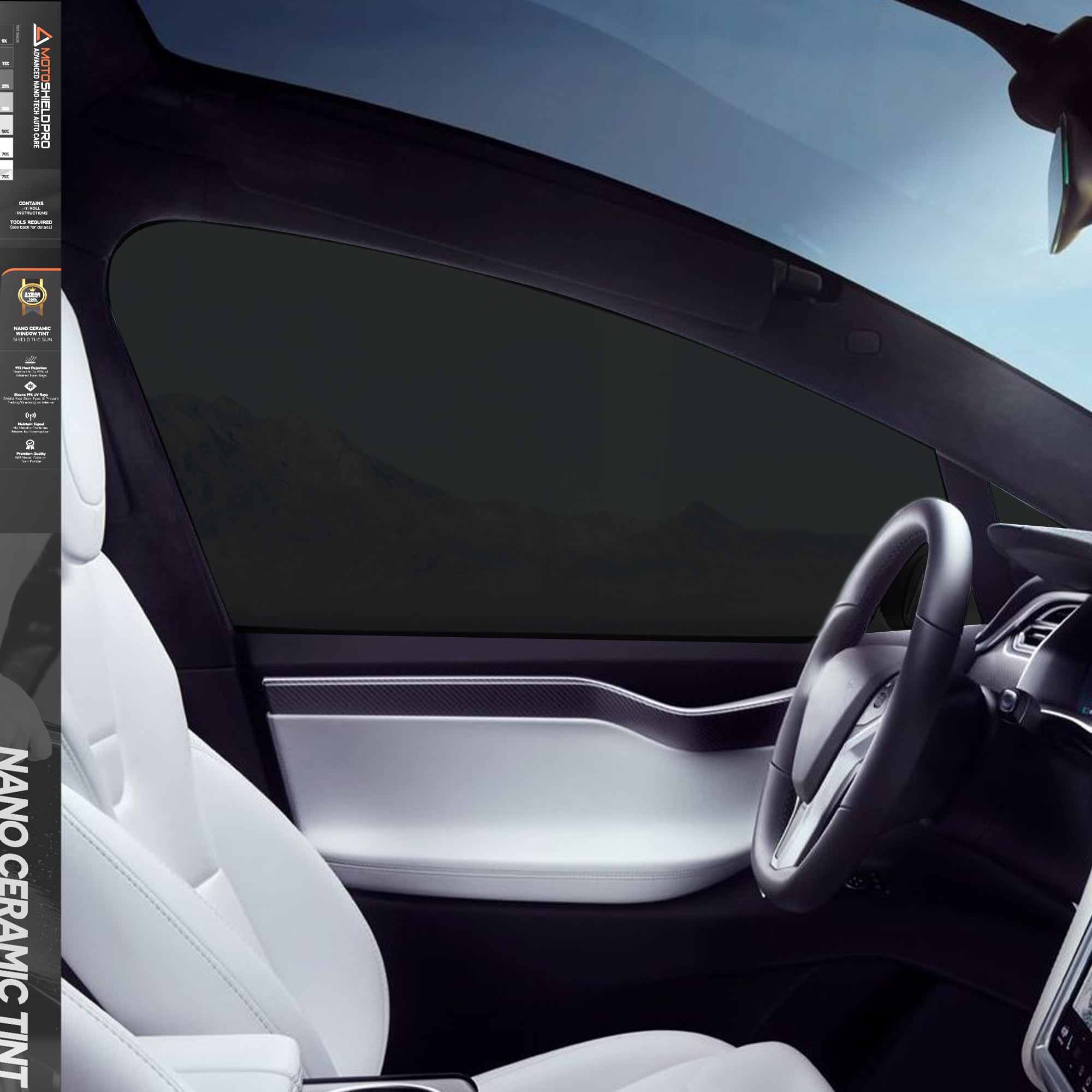 MotoShield Pro Professional Carbon Window Tint Film for Auto 5% VLT 20” in x 5’ ft Roll Reduces Heat & Blocks 99% UV Rays 