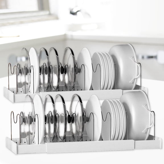 GIRACOA 2-Pack Expandable Pots & Pans Organizer – 22.4-Inch Lid Organizer with 10 Adjustable Dividers, Under-Cabinet Storage Rack for Kitchen