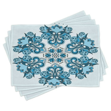 Ambesonne Mandala Place Mats Set of 4, Folk, Standard Size, Sky Blue Bluegrey