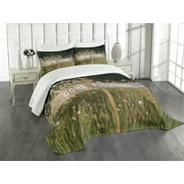 Ambesonne Fishing Theme Quilted Bedspread Set 3 Pcs, Sign Pole Among Field, Queen Size, Multicolor