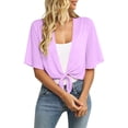 thumbnail image 2 of Hearthz Womens Shrugs for Summer Cropped Cardigan Short Sleeve Open Front Sheer Shawl Cardigans Lightweight Chiffon Kimono Cover Up Purple L, 2 of 7