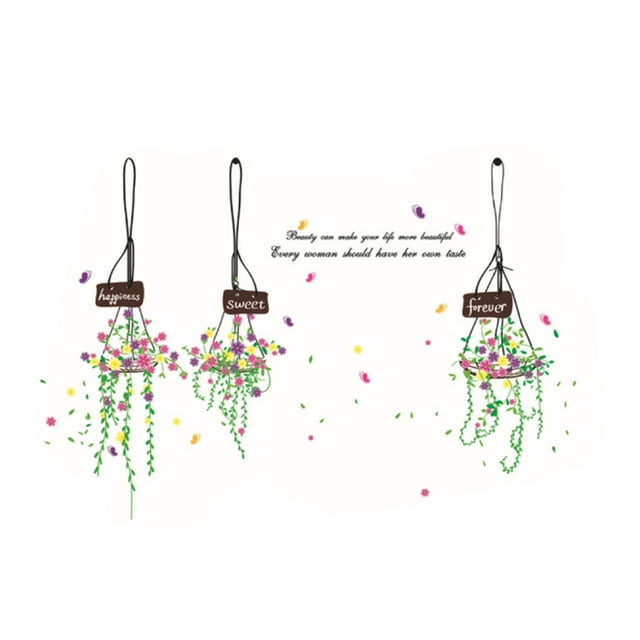 Billuyoard Pegatinas de pared de cesta de flores, película decorativa extraíble, pegatina autoadhesiva para muebles, pegatina portátil DIY Decoración del hogar