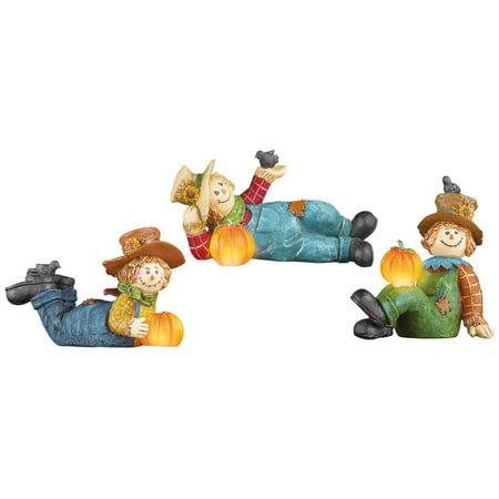 Lighted Fall Scarecrow And Pumpkin Table Decor - Set Of 3